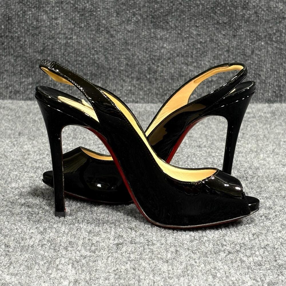 Christian Louboutin Shoes Womens 6 EU 36 Black Marpoil Slingback Peep Toe Heels